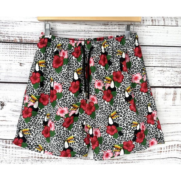 Franks Australia Broadbeach Swim Trunks Men’s Large Leopard Parrots Lined Shorts - Picture 1 of 3